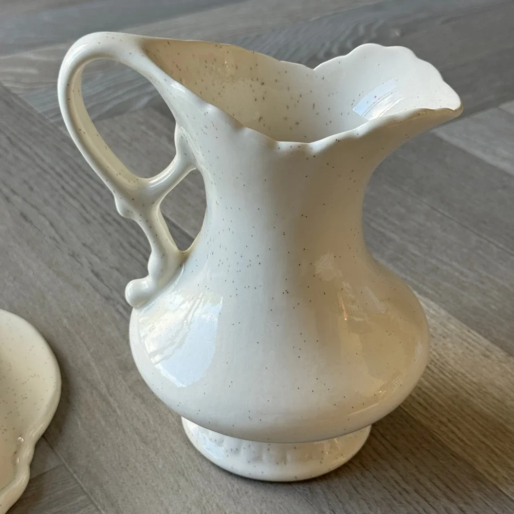 Treasure Craft USA Ceramic Pitcher and Wash Basin Set Wildflower Butterfly Decor